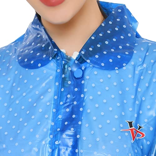 VARSHA Rainwear Ladies Hooded Raincoat Polka dotted [Blue, L] LC