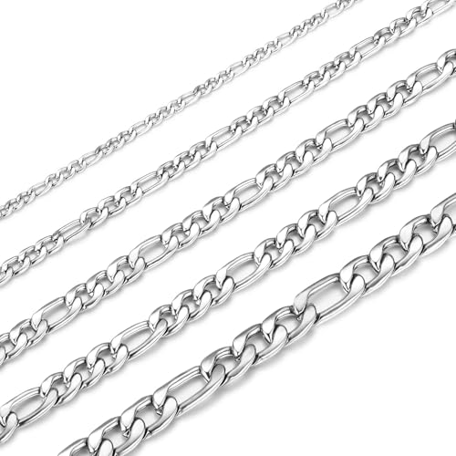 INBLUE Stainless Steel Figaro Chain Necklace for Men Silver/Gold Chain Necklaces Jewelry Gift for...