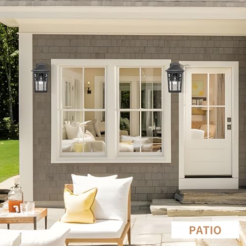 Darkaway 2pcs Outdoor Wall Lights for House, 14inch Large Exterior Lighting Fixtures Wall Mount Porch Lights Waterproof Outdoor Sconce Lights with Water Ripple Glass for Patio Hallway Garage by Darkaway - Used condition - Image 8
