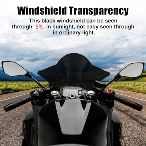 Image of PSLER Motorcycle Windshield Windscreen for Ninja 500 2024-2026, Black | Double bubble windshield helps deflect wind for highway and daily rides, various colors with aggressive looking design