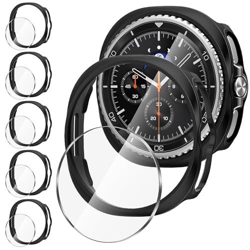 Diruite 5+5 Pièces pour Samsung Galaxy Watch 8 Classic 46mm Protection Écran+Coque,Verre Trempé Privacy Screen Protection*5+Creux Antichoc PC...
