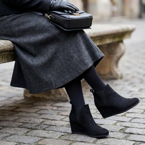 Image of Dunes Women's Zoey Wedge Bootie, Soft Vegan Suede, Easy Slip-On Design, Memory Foam, Wide Widths Available