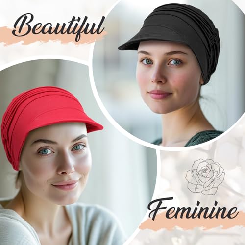 Image of 6 Pcs Chemo Cancer Hat for Women Breathable Bamboo Newsboy Baseball Cap Soft Headwear for Cancer Patient Hair Loss