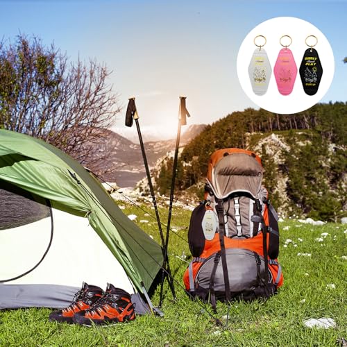 Image of 3 Pack Camper Keychain Vintage - Sided Retro Design,Rustic Metal Ring Design For Outdoor Enthusiastsfor Outdoor Lovers /Woman, Hiking & Rv Accessories, Durable Abs Plastic (Black /White /Pink)