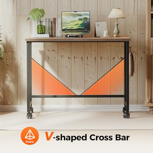 (Caster, Rustic Brown, 32 inch) Rolling Computer Desk with Wheels, Gaming Desk for Small Spaces, Modern Simple Style Table for Home Office, Study Writing Table