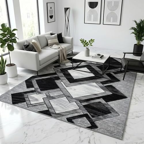 Image of PHP Carpet Rugs for Living Room Bedroom Rug - Modern Style Abstract Sturdy Soft Rugs For Bedroom Large Area Rug - Black, 160 x 230 cm