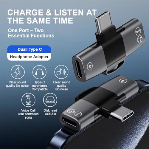 Image of Verilux 2-in-1 USB-C Audio & Charging Adapter Aluminum Alloy High-Resolution Sound, Dual USB-C Ports for Charging & Audio, Compatible with Smartphones, Tablets & Laptops
