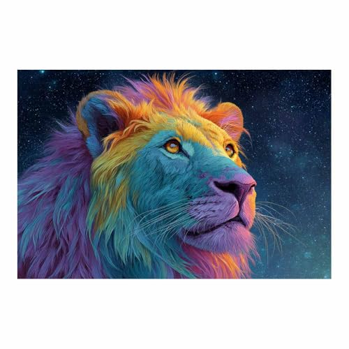Impression sur toile lion abstrait grand format tableau polychrome salon chambre