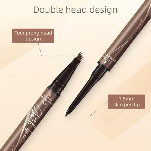 2 in 1 Eyebrow Pencil, 2025 NEW Magic Eyebrow Tattoo Pencil 4 Fork Tip, Waterproof Eyebrow Pen Microblading Eyebrow Pencil Natural Fine Stroke Eyebrow Pen (Light Brown)