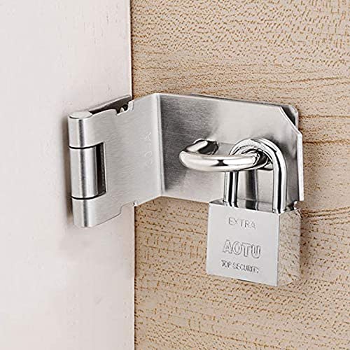 HOWDIA 4 Inch Door Hasp Latch 90 Degree, Stainless Steel Safety Right Angle Padlock Hasp Locking Latch Security Door Clasp Hasp Lock Latch for Push/Sliding/Barn Door, 2mm Thick, Brushed Silver - Image 4