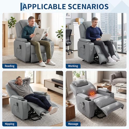 Image of Garvee Power Recliner Chair, Lift Chair with 8-Point Vibration and Heat, Full Body Massage, Armrest Storage, Dual Cup Holders, Silent PU Leather, FSC TUV Certifie, Power Lift Recliner for Bedroom