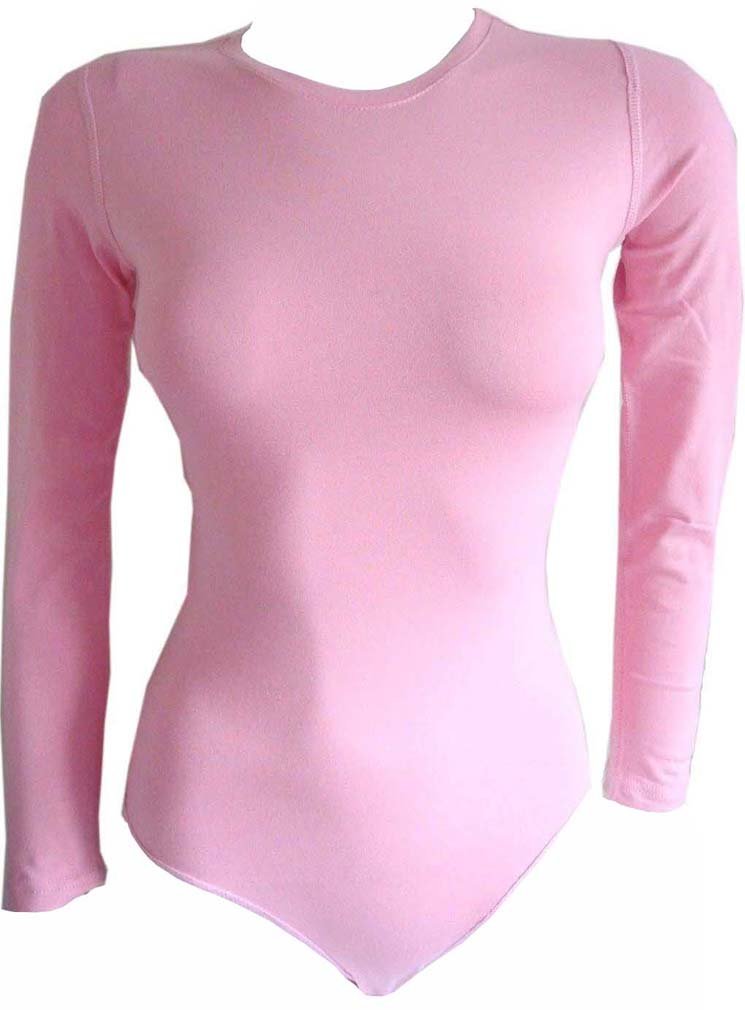 elegance1234 Ladies Roundneck Cotton Leotard/Bodysuit (UK 12 M(40), Pale Pink)