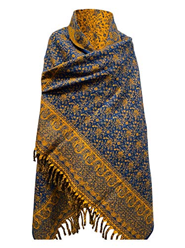 LUXURY YAK WOOL SHAWL FLORAL PAISLEY DARK BLUE COLOR SCARF FASHION SCARF OVERSIZE YOGA Blanket stole unisex Travel Wrap Meditation Soft gift for her2