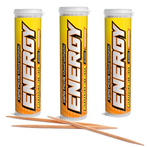 Image of Xero Picks Energy Caffeine Flavored Toothpicks B12 for Focus & B6, 60 Picks (Pack of 3) (Tangerine) Sugar-Free Alternative to Energy Mints & Gum - Kosher