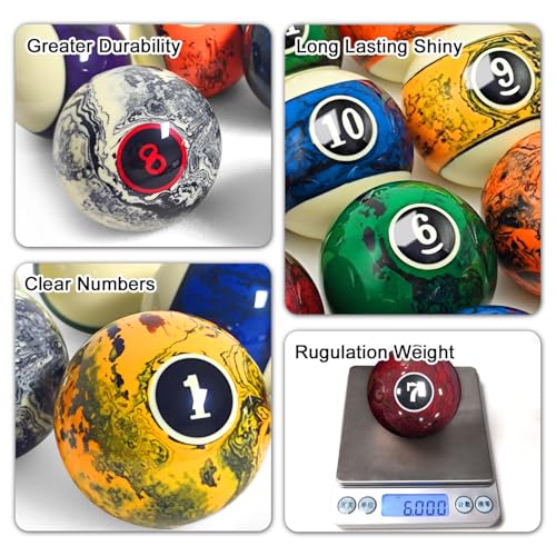 Marble Swirl Style Pool Balls Set Professional 2 1/4-Inch Billiard Balls for Pool Table Complete 16-Piece Regulation Pool Ball Set - Image 5