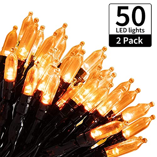 Image of Halloween Orange String Lights Decorations,2 Pack 17.8 Feet 50 LED Battery Operated Mini String Lights with 8 Modes Waterproof for Outdoor Indoor Patio Xmas Tree Holiday Party Christmas Show