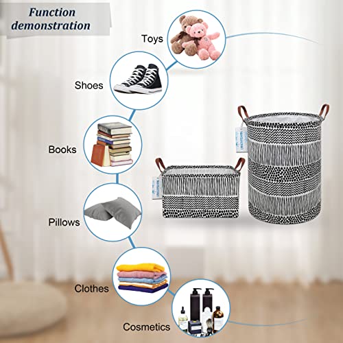 Langyashan Round And Rectangular Storage Bin, Canvas Fabric Collapsible Organizer Basket For Laundry Hamper,Toy Bins,Gift Baskets, Bedroom, Clothes,Baby Nursery (Line) #TOP3