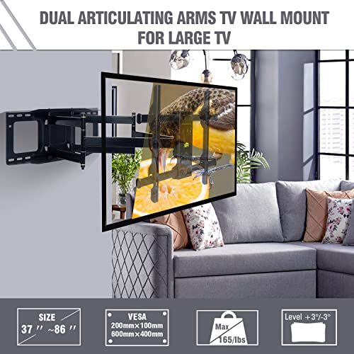 Full Motion Tv Mount For 37-86Inch Tvs, Tv Wall Mount With Dual 30Inch Long Arm, Wall Mount Tv Bracket Swivel And Tilt Holds Up To 165Lbs,Vesa 600X400Mm Fits 24" 18" 16" Wood Studs By Forging Mount #TOP4