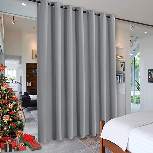 Image of RYB HOME Blackout Curtains Room Dividers, Total Privacy Wall Divider Screens Noise Reduce Partition Curtain for Living Room Bedroom Patio Door, Light Grey, 1 PC, 100 inch Wide x 84 inch Long