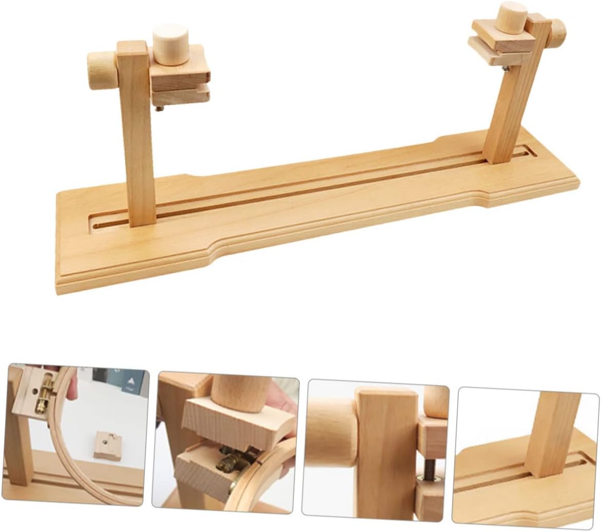 Tofficu 1set Adjustable Wooden Embroidery Stand for Cross Rotatable Frame Stable Base Easy to Install Multi-Function Sewing Tool for Home Use
