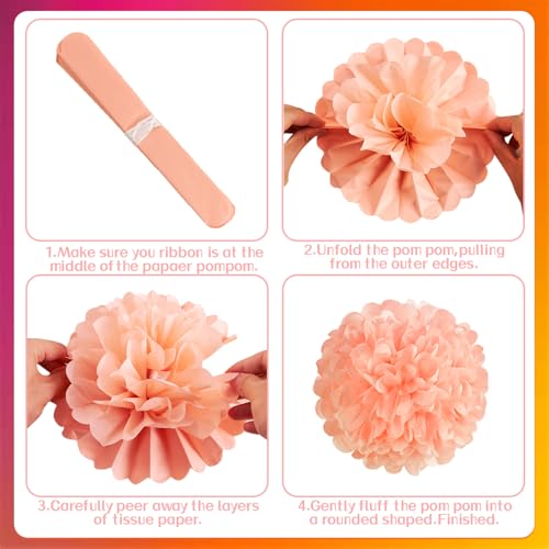 Image of 15Pcs Tissue Pom Poms Pink Orange Paper Flowers Hanging Decorations Orange Pink Flower Ball for Baby Shower Wedding Nursery Birthday Party Backdrop Home Outdoor