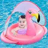 Flamingo Baby Swimming Pool Float with UPF50+ Canopy & Safety Seat, Widen Double Wings Never Flip In