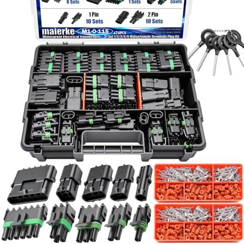 maierke 476Pcs 37 Kits Waterproof Automotive Electrical Connectors 1/2/3/4/6 22-14AWG Male&Female Pin Weather Pack Connectors