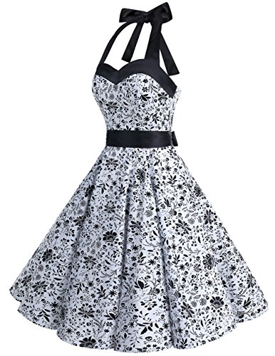 Image of DRESSTELLS Women's Vintage 1950s Cocktail Dress, Retro Tea Party Halter Swing Dresses