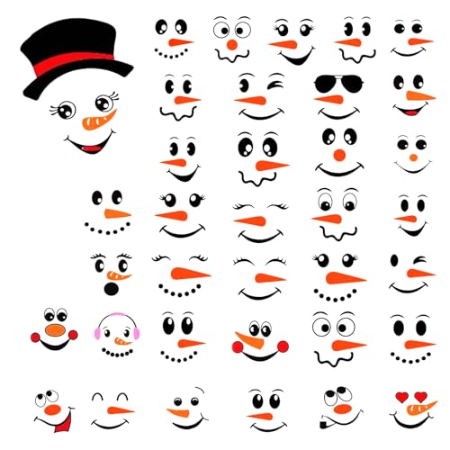 74-Pack Self-Adhesive Snowman Face Stickers for Crafts DIY Vinyl Stickers Cartoon Decals & Snowman Face Decals for Ornaments - Ideal for Christmas Crafts Home Decor