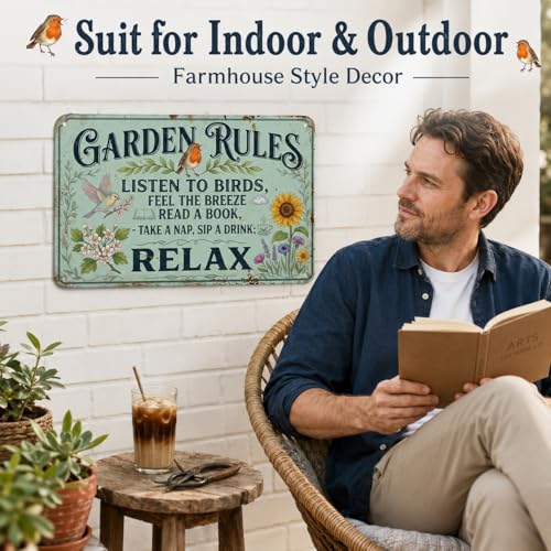 Garden Plaques for Outside, Retro Garden Rules Signs & Plaques with Relaxing Quotes, Outdoor Tin Sign Wall Art for Patio Fence Shed, Gardening Decorations Gift for Plant Lovers - Image 5