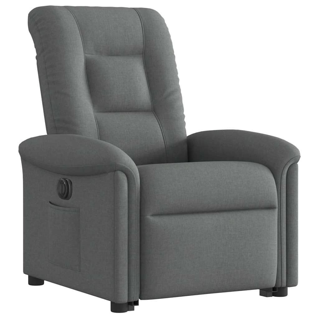 Sillón elevador reclinable eléctrico gris oscuro tejido con función de elevación e inclinación 135 grados, estructura estable y bolsillo lateral, asiento acolchado