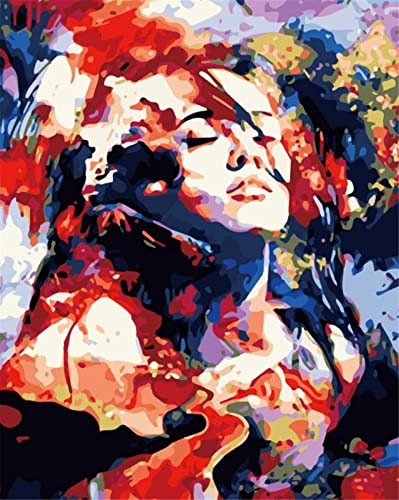 YEESAM ART Peinture Numero Femme Visage Coloré, Bricolage Peinture par Numero 40x50 cm Acrylique Decoration Murale (Abstrait, sans cadre)