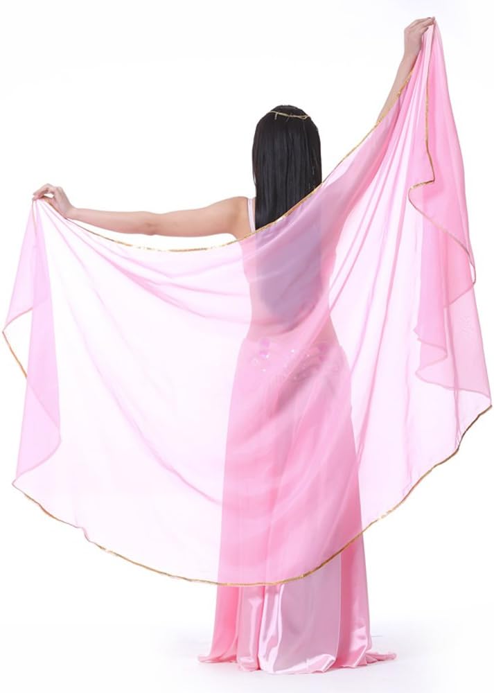 Semicircle Chiffon Hand Scarf Belly Dance Costume Outfit Hip Scarf Sequin Trim Gold Shawls Veils
