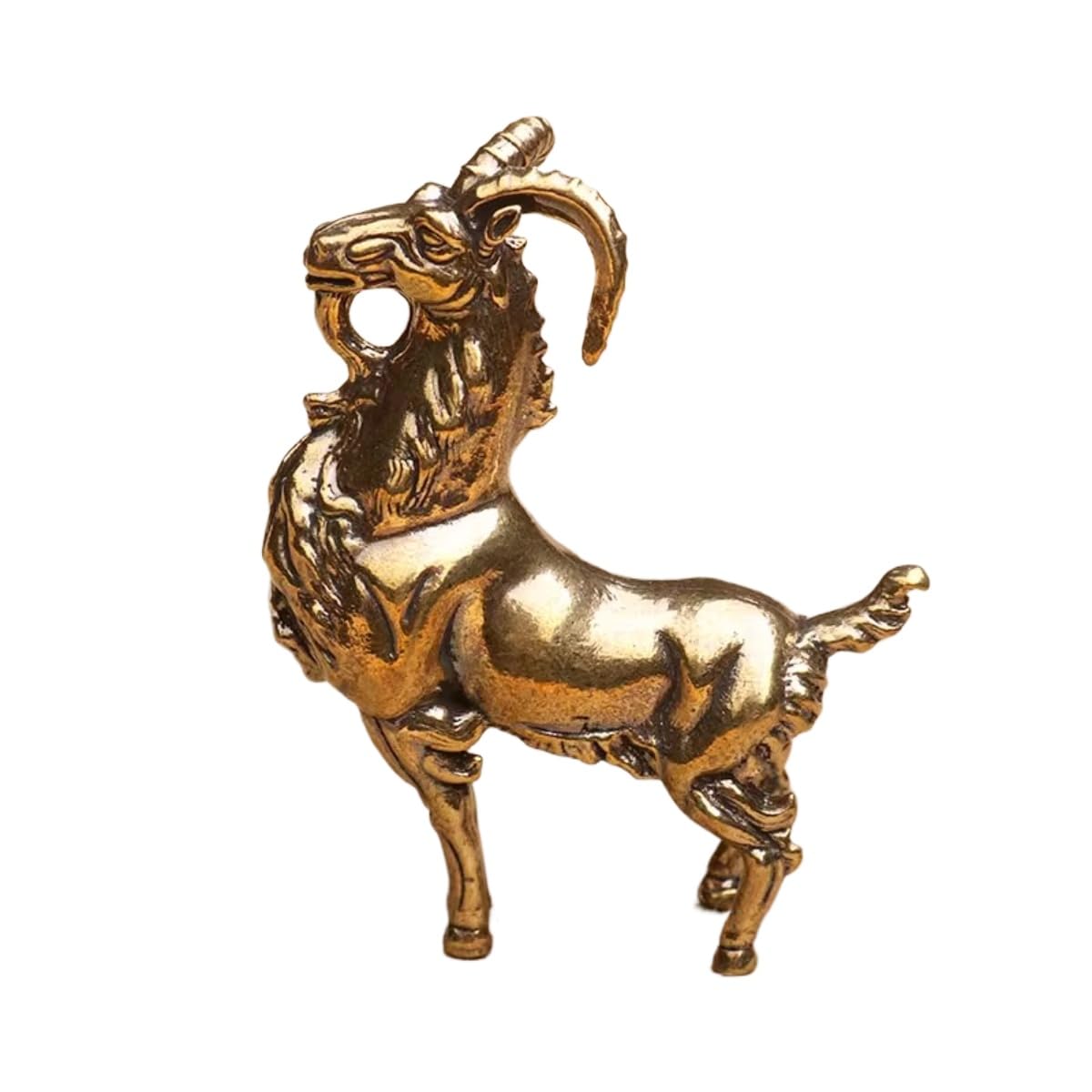 AOTTSD Brass Chinese Feng Shui Zodiac Ram Figurine, Gold Goat Statue, Desktop Good Luck Decor