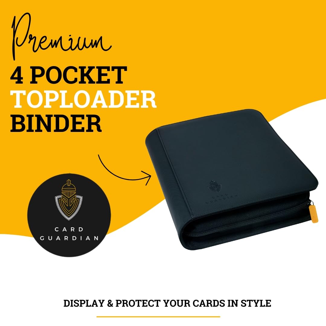 Card Guardian, Toploader Binder 4 Pocket Premium Top Loader Binder with Zipper for 160 Cards, Side Loaded Pockets - Image 2