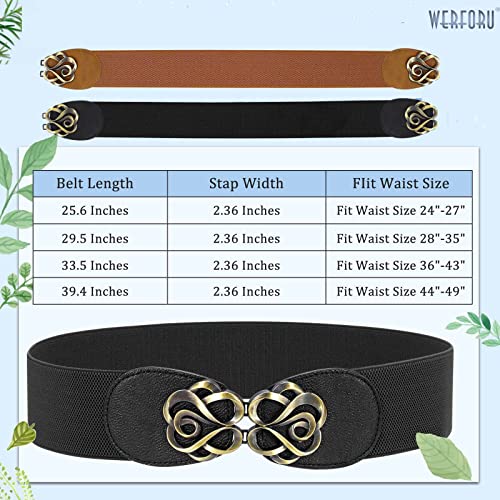 Werforu 2 Piece Women Elastic Stretchy Wide Belt For Dress Ladies Stretch Thick Waist Belt, Black+Brown, Fit Waist Size 28"-35" #TOP5