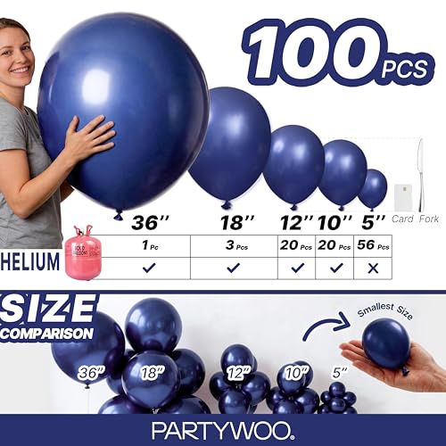 Image of PartyWoo Navy Blue Balloons 100pcs Different Sizes of 36 18 12 10 5 Inch Dark Blue Balloon Arch Kit Garland for Graduation Wedding Sports Baby Shower Birthday Bachelorette Party Decorations Blue-Z90