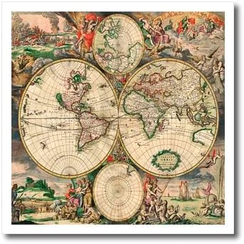 3dRose ht_7425_1 World Map 1689-Iron on Heat Transfer for White Material, 8 by 8-Inch