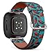 CJBROES Replacement Leather Watch Band, Compatible with Fitbit Versa 3 and Fitbit Sense of Wristband Bracelet Accessory - Design-Foliage