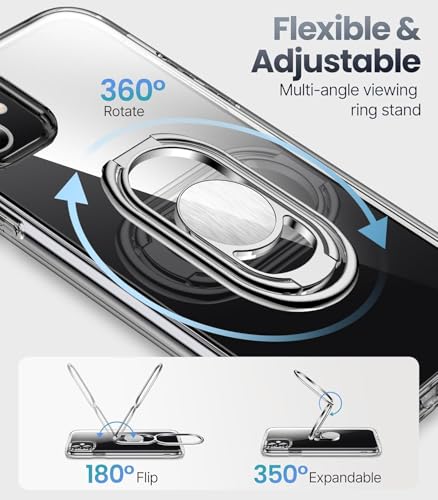 Image of SHIELDS UP for iPhone 12 Back Cover Case with Stand, Phone Case Clear with Double Ring Holder [Adjustable & Foldable] Shockproof Protective Cover for iPhone 12 6.1 inch - Clear | Double Ring Holder, Adjustable & Foldable, Shockproof Protective Cover, 360 Rotation Kickstand for iPhone 12 /12 Pro Case