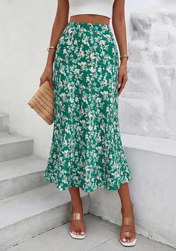Image of BTFBM Satin Skirts for Women Trendy 2026 Summer Fall | High Waisted A-Line Leopard Print,Floral Print, Business Casual,Cocktail,Wedding Guest,Long Silk Midi Skirt