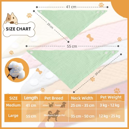 ICEMOOD Haustier-Baumwoll-Bandanas mit verstellbarem Druckknopf für kleine Welpen – Einfarbiges Hundehalstuch,Erbsengrün,M