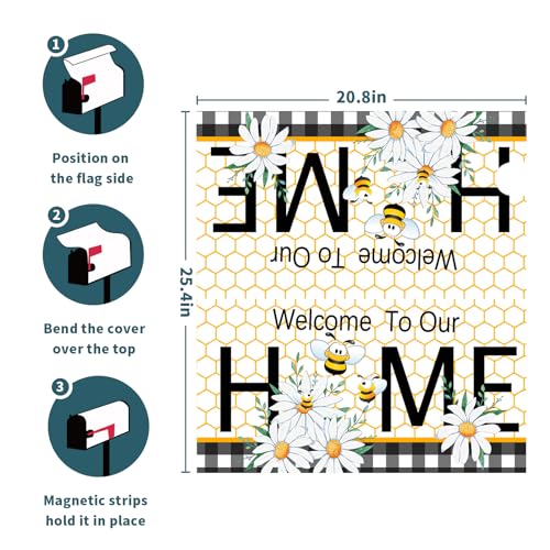 Image of Summer Daisy Floral Mailbox Cover Magnetic Large Size 25.5 x 21 Inch Welcome to Our Home Magnetic Mailbox Wrap Buffalo Plaid Check Post Letter Box Outdoor Decoration for Home Garden Yard