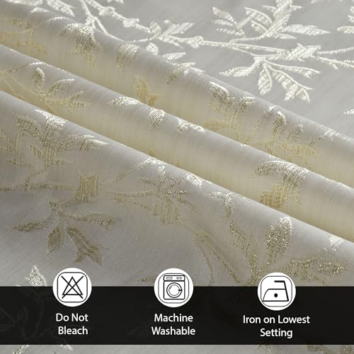 Image of FRESH FROM LOOM Heavy Jari Jacquard Premium Luxury Light Blocking 80% Room Darkening Curtain 8 Feet Long Door & Window | Semi Blackout Floral | Eyelet Ring | Anti-Shrink Parda(8feet, Cream, 1pc only)