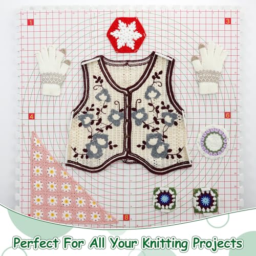 LAMXD Blocking Mats for Knitting - Extra Thick Blocking Boards with Grids with 24pcs Knitting Blockers, 200 T-pins, 20 Stitch Marker 3 Plastic Needles and Tape Measure - Pack of 9