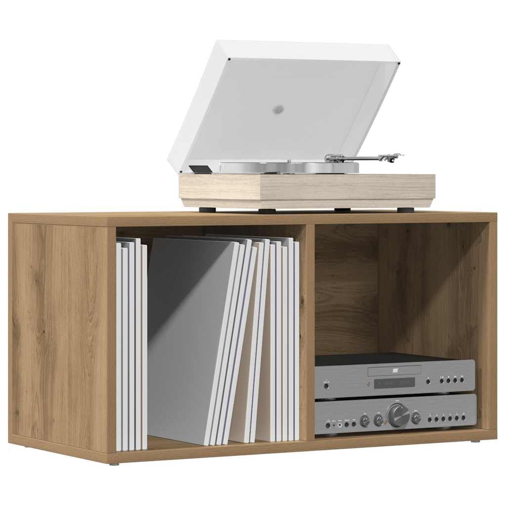 Boîtes de Rangement LP chêne Artisanal en Bois d ingénierie, Meuble Armoire de 2 Compartiments, Fixation Murale, Stockage multimédia pour Vinyle CD DVD Bureau Salon Chambre