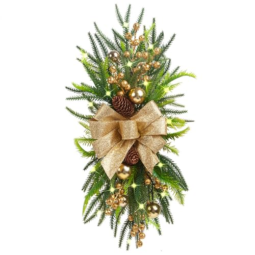 MINGZHE Christmas Swags for Stairs,Christmas Swags Christmas Wreaths for Front Door Stairway Swag Christmas Staircase Decorations 60x30 cm (B)
