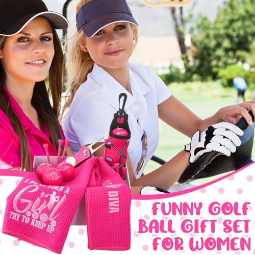 18 Pcs Pink Golf Accessories Kit Include 6 Birdie Pink Golf Balls, 6 Tees, 2 Towels, Golf Ball Bag, Golf Divot Tool, Gift Box Bag of Raffia,mon Birthday Retirement Gift for Women - Image 6