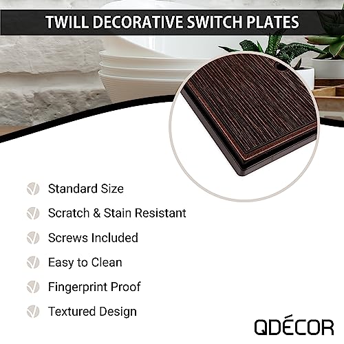 Questech Décor Triple Rocker Light Switch Cover, 3-Gang Electrical Wall Plate, Triple Switch Standard Size Gfci Receptacle Cover, Decorative Twill Texture, Oil Rubbed Bronze Finish #TOP2