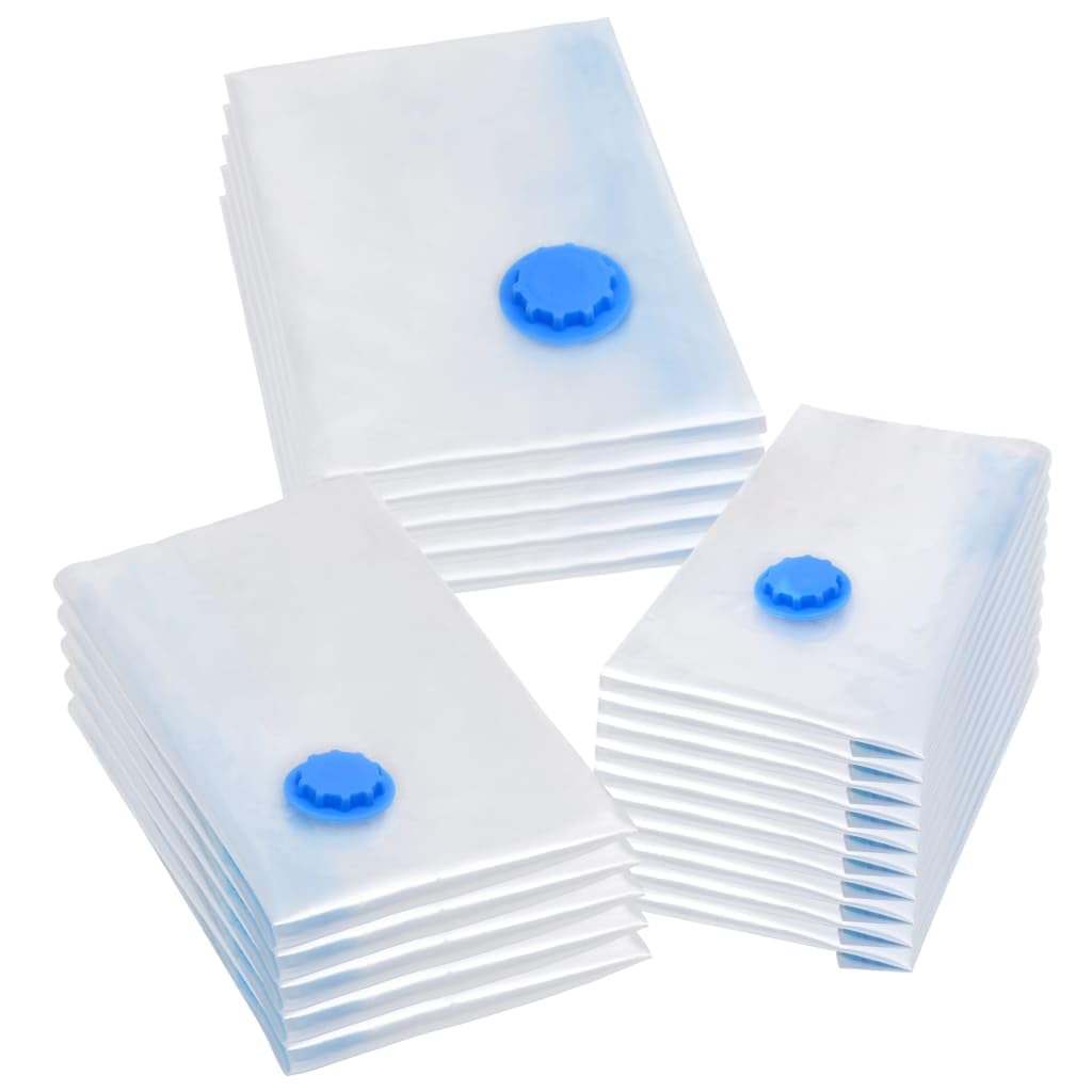 Vakuumbeutel Set 20 STK. zur platzsparenden Aufbewahrung von Kleidung und Bettwäsche, 3 Größen für Reise und Haushalt